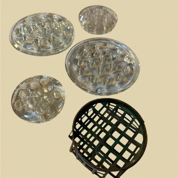 4 Glass and 1 Metal Floral Frogs. Make an offer as our listings are OBO. - Picture 1 of 6